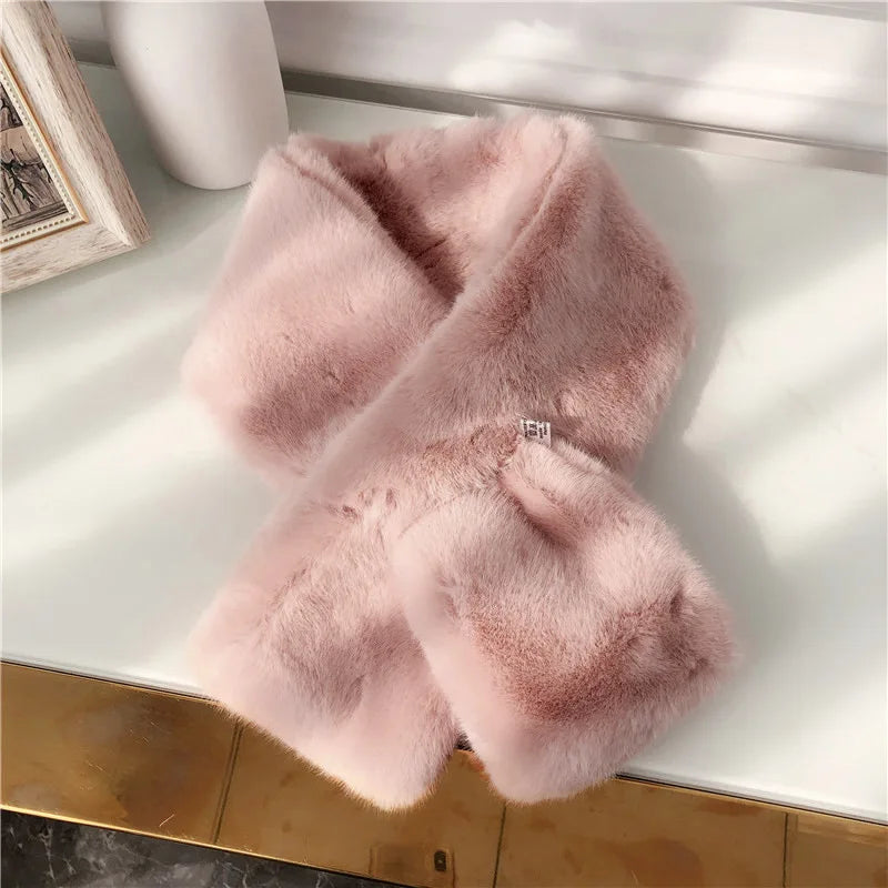 FAITOLAGI Korean Winter Faux Rabbit Fur Women Scarf Soft Plush Snood Scarves Solid Color Neck Collar Warmer Stuff Christmas Gift
