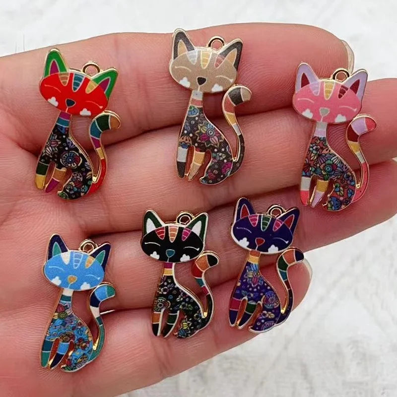 10pcs Cute Cat Charm for Jewelry Making Enamel Necklace Pendant Bracelet Earring Phone Accessories Diy Craft Supplies
