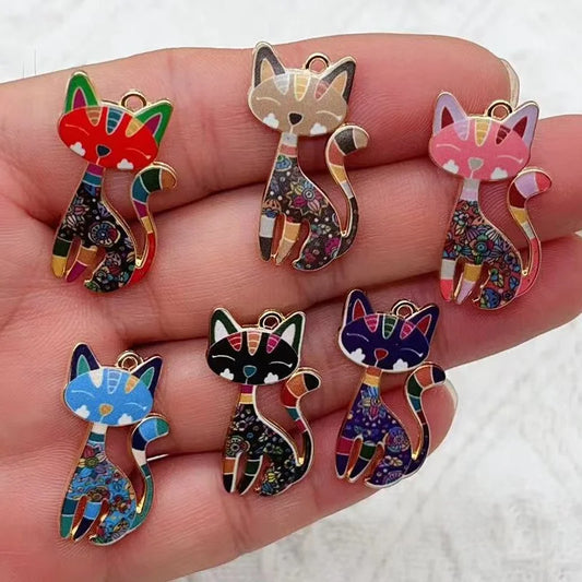 10pcs Cute Cat Charm for Jewelry Making Enamel Necklace Pendant Bracelet Earring Phone Accessories Diy Craft Supplies