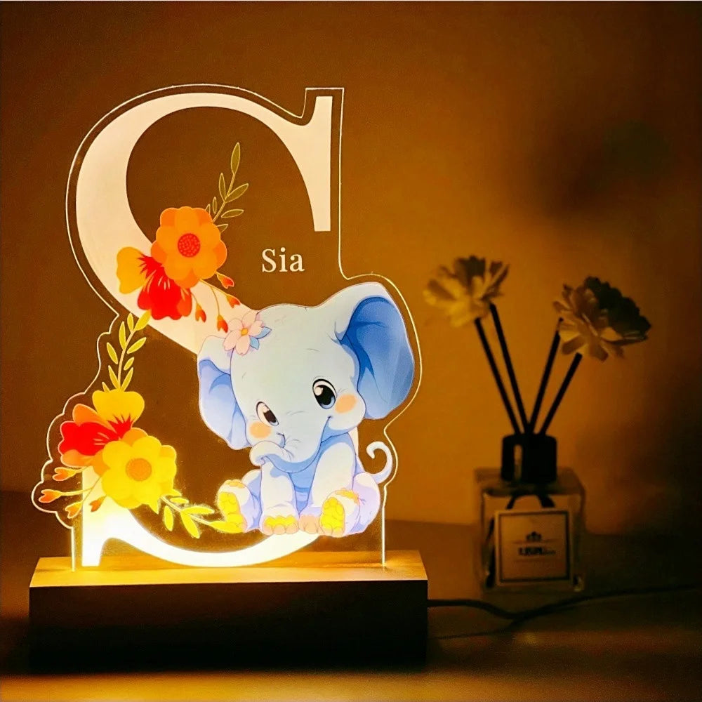 Personalized Kids Animal Lamp Custom Name Night Light Children Baby Bedroom Decoration Nursery Neonate Birthday Christmas Gift