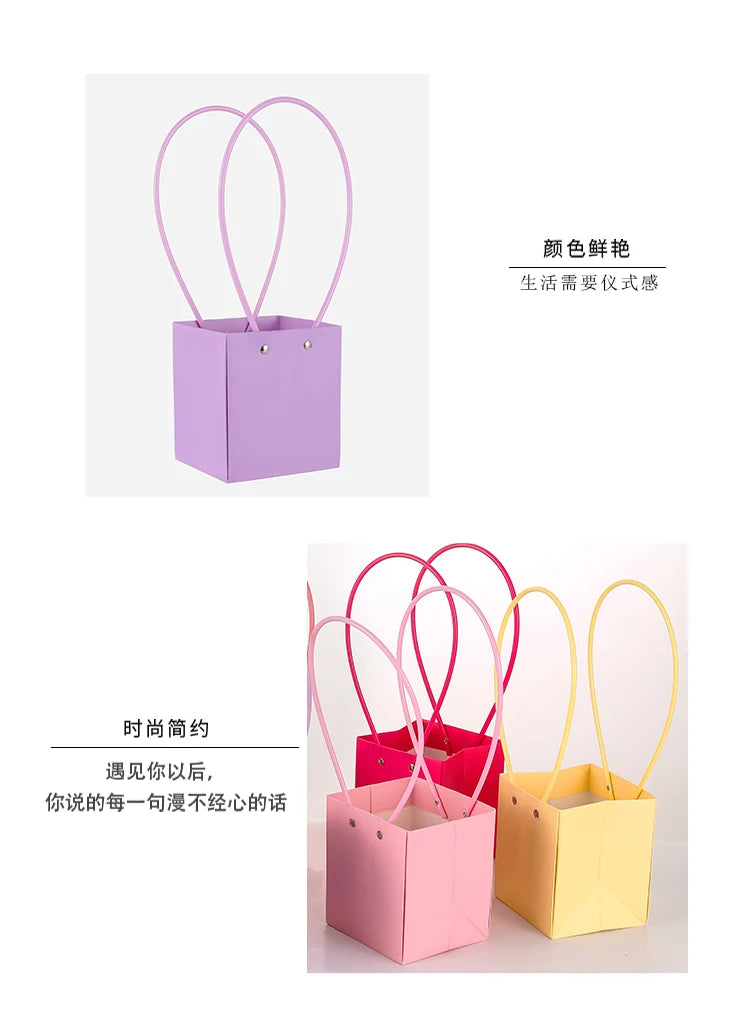 10pcs Christmas Gift Flower Kraft Paper Handbag Flower Arrangement Portable Box Rectangular Trapezoidal Flower Handheld Gift Box