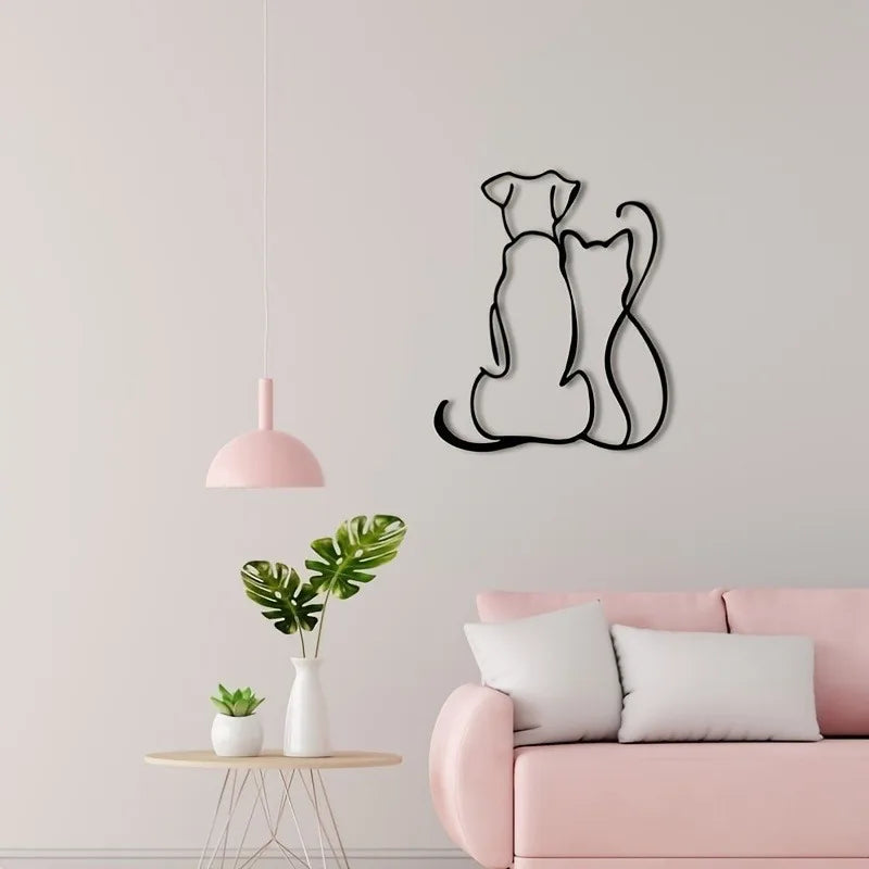 Exquisitely Handcrafted Metal Cat & Dog Wall Sculpture | Hollow Silhouette | Halloween & Christmas Gift, Indoor/Garden Decor