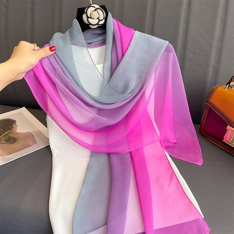 50*160CM Fashion Women Chiffon Gradient Scarf Shawl Luxury Elegant Lady Versatile Sun Protection Decorate Scarves Headscarf