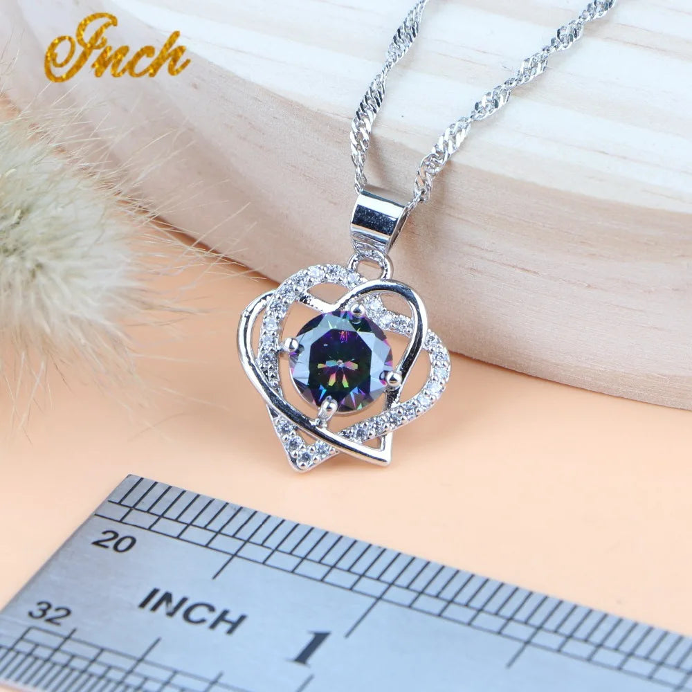 Natural Magic Rainbow Zircon Jewelry Sets Bridal Luxury Bracelets Earrings Rings Pendant Wedding Necklace Set For Women Jewelry