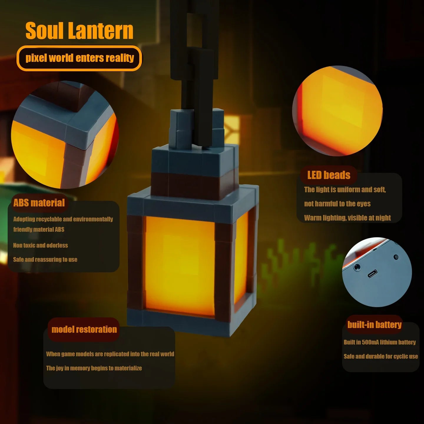 2026 Christmas gift Pixel Style Night Light Tabletop Ornament Portable Lantern DIY Interior Decoration Festival Atmosphere Light