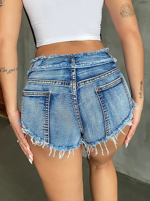 New Summer Fashion Women's Denim Shorts European Style Stretch Ripped Style Wish Explosive Popular Shorts