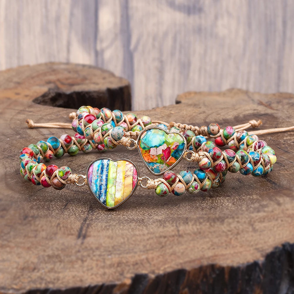 Jewelry Reiki Healing for Women Bracelet Natural Stone Heart String Handmade Braided Bracelets Emperor's Stone Wrap Bracelet