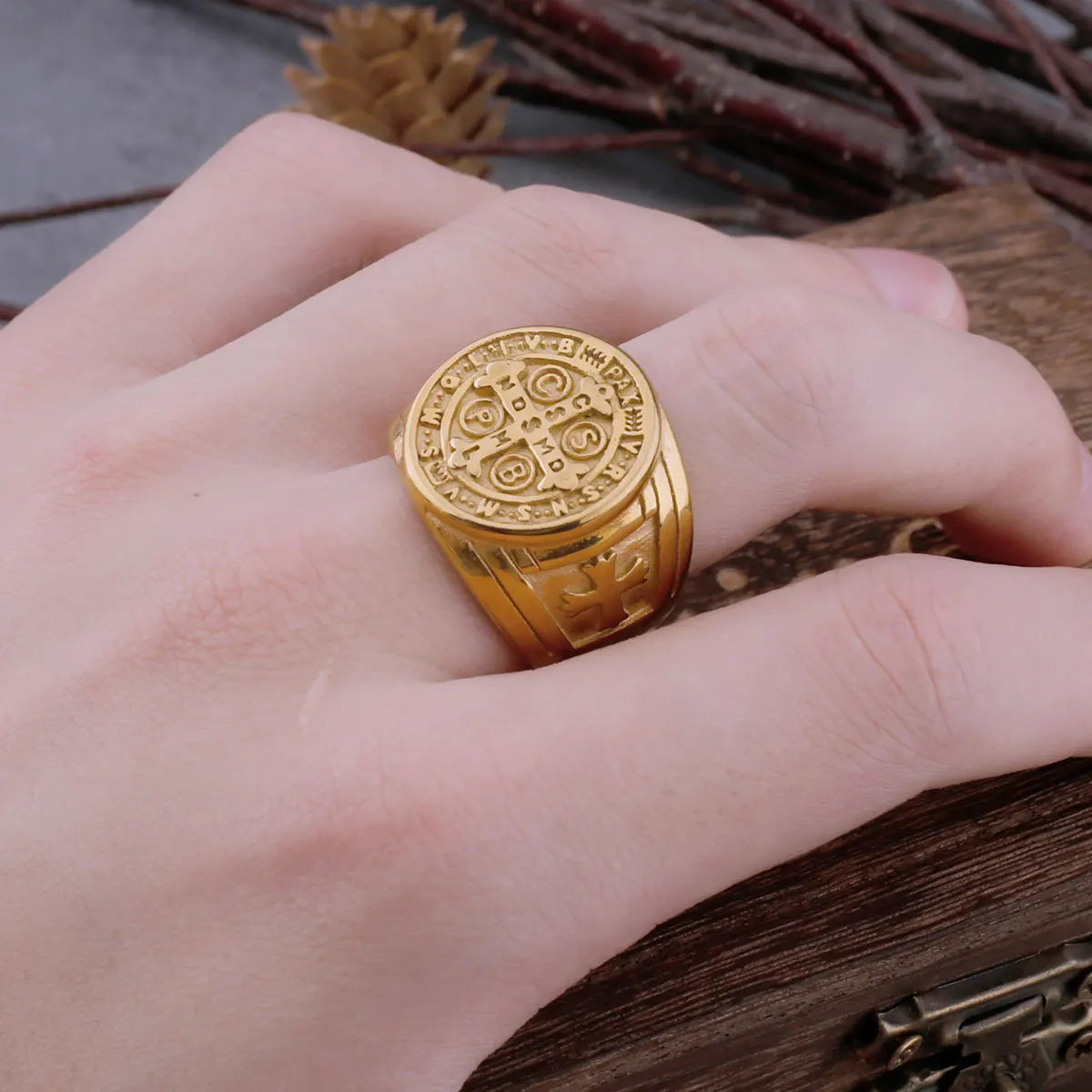 Vintage Saint Benedict's Christian Cross Ring Ring Men's Hip Hop Religious Biker Ring Stainless Steel Jewelry Boyfriend's Gift