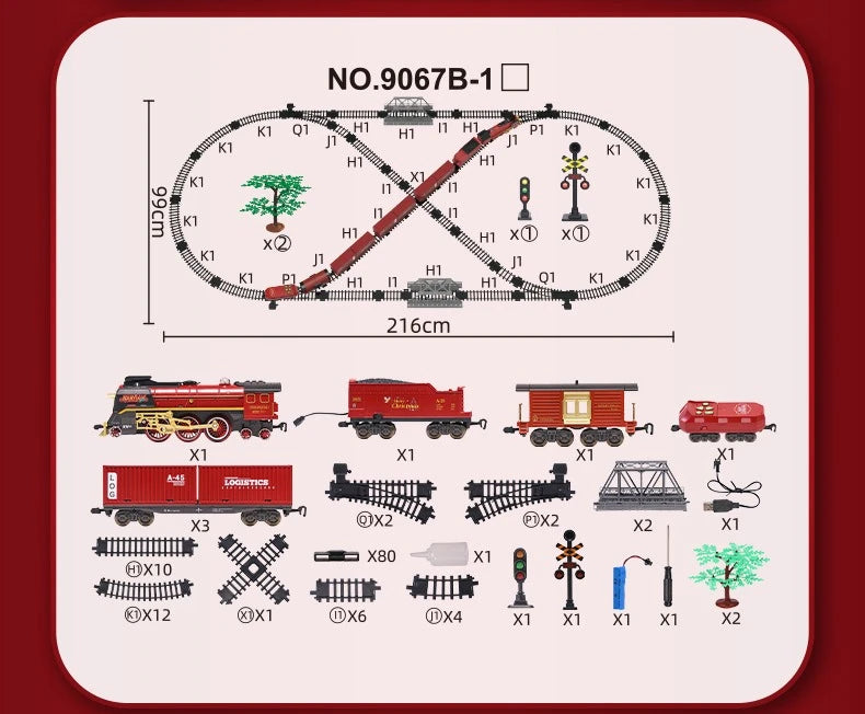 Classical Christmas Remote Control Train Toy Steam Track Sound and Light Christmas Gift Toy