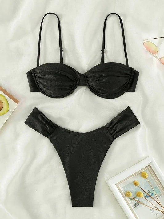 Push Up 2-Piece Bikini Swimsuit Ruffles Bikinis Set Black Swimwear 2025 Women Bathing Suit Sexy Biquini Mujer Beachwear Summer