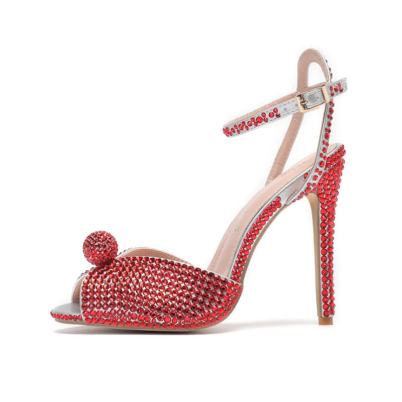 Fashion High Quality Wedding Shoes Women Pearls Studs Luxury Peep Toe White High Heels Buckle Designer Woman Sandal 43 Zapatos