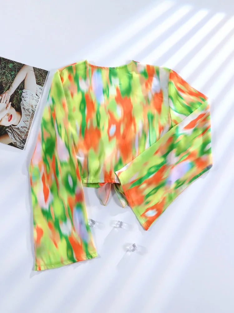 Miyouj 2025 Tie Dye Bikini Set Triangle Bathwear New Three Piece Suit Low Waist Biquini Summer Cover Up Women's Bandage Swimsuit