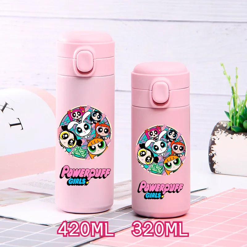 320ml/420ml The Powerpuff Girls Portable Large Capacity Sport Water Bottle Children Drinking Cup Thermal Stainless Steel