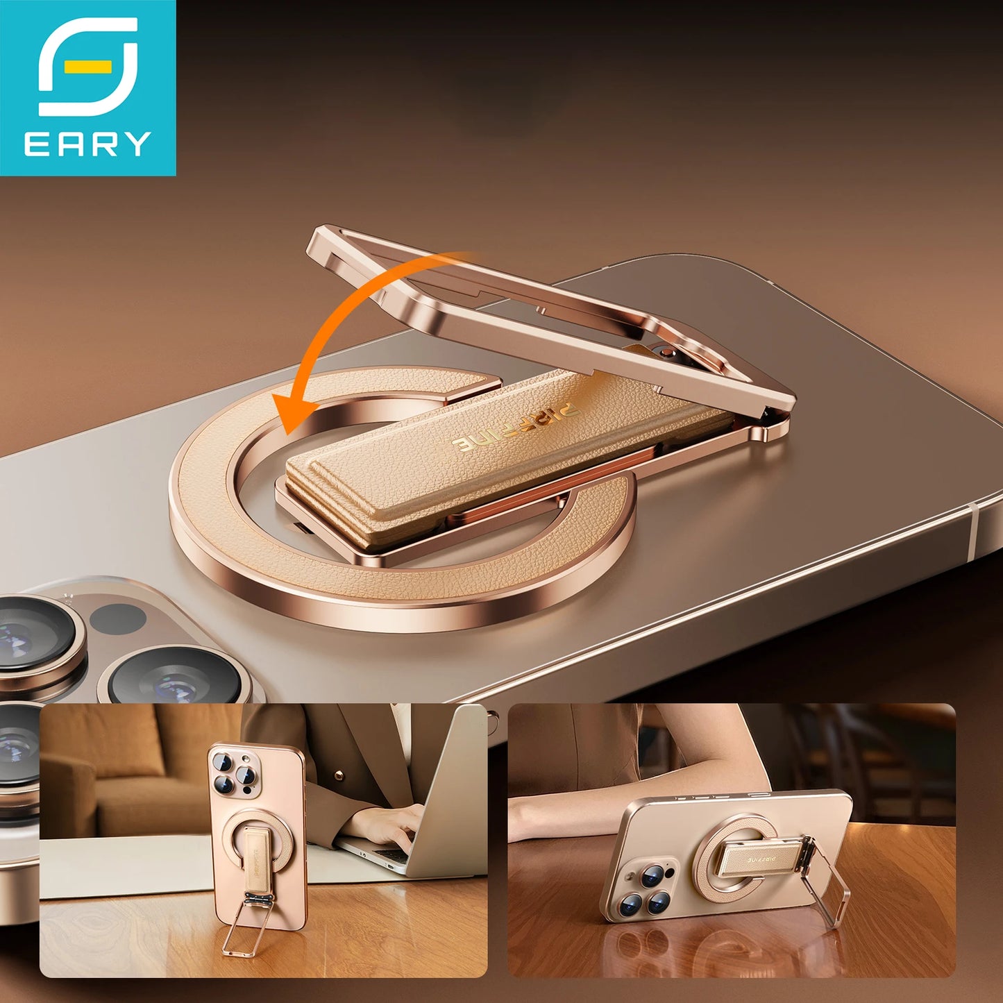 Eary Magnetic Phone Ring Grip Holder for Magsafe Genuine Leather Adjustable Angle for Phone Case Stand for iPhone 17 Air 16 15