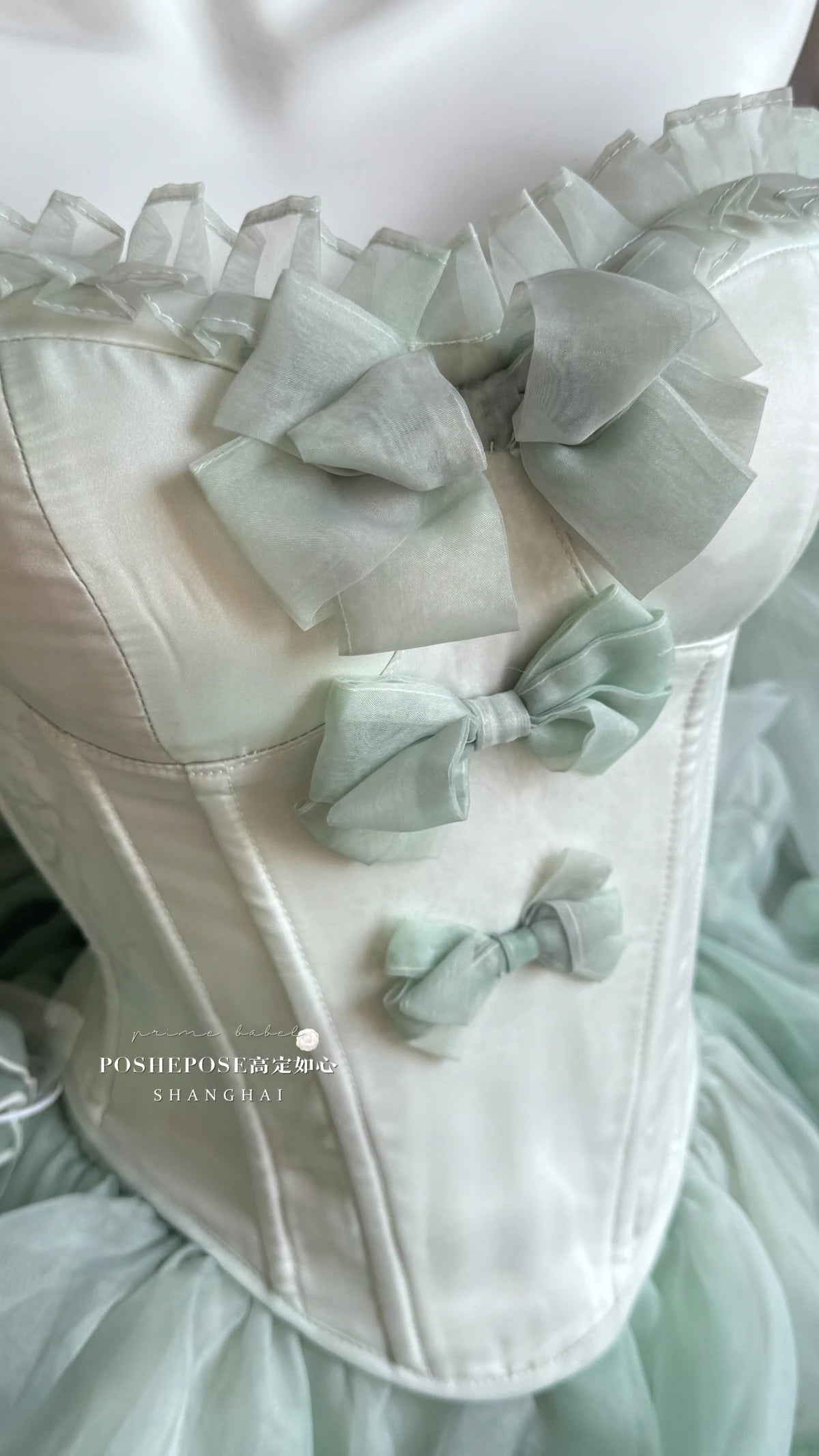 High Street Women's Mint Green Strapless Bowknot Sweet Fairy Organza Dress 2024 New Elegant Big Bow Trailing Party Wedding Dress