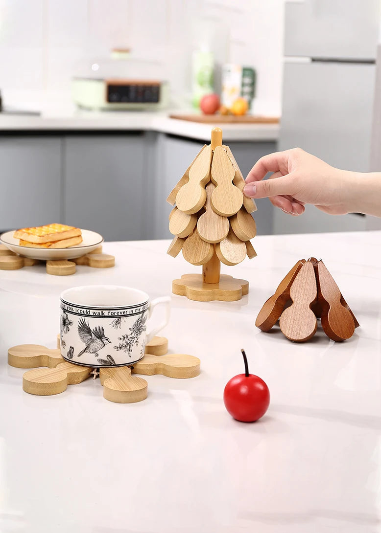 A tree heat insulation pad, solid wood coasters, home table decoration gourd high-temperature resistant placemats Christmas gift