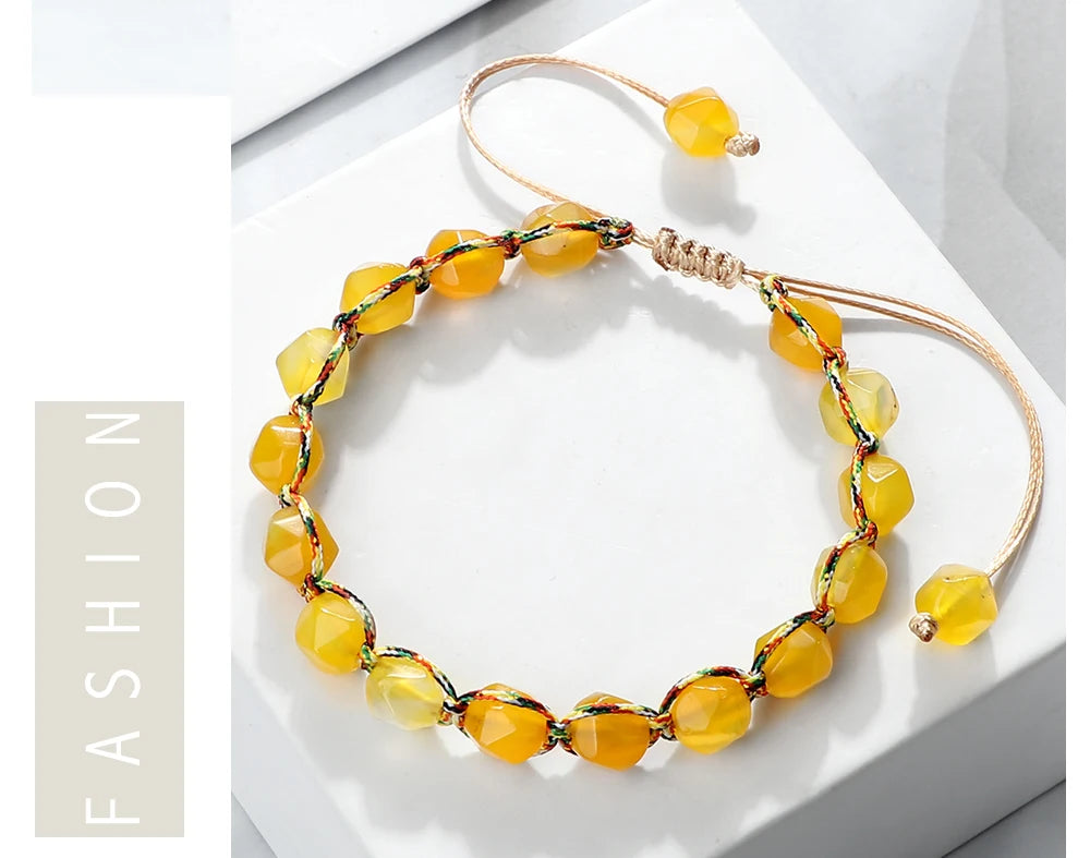 Women Healing Energy Bracelet 8mm Natural Gemstone Beads Irregular Shaped Cut Surface Beads Bracelet Charm Couples Jewelry Gifts