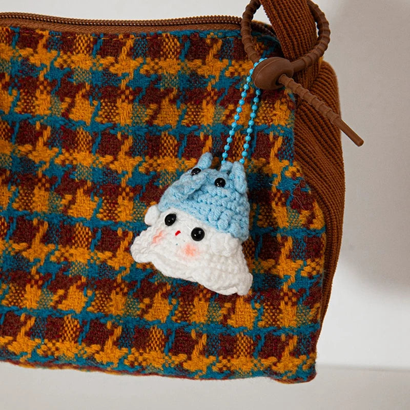 Kawaii Halloween Crochet Ghost Keychain Desktop Ornament Mini Handmade Knitted Keyring Accessories Bag Pendant Gifts Home Decor