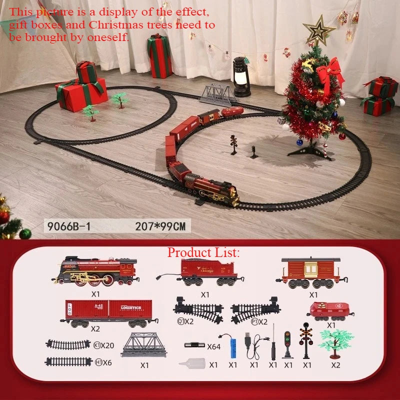 Classical Christmas Remote Control Train Toy Steam Track Sound and Light Christmas Gift Toy