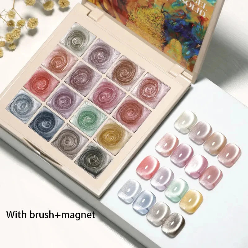 2025 16 Colors Maillard White Cat Eye Solid Cream Varnish Gel Polish Gel Solid Nail Gel Palette Paint Nail Art UV Gel With Tools