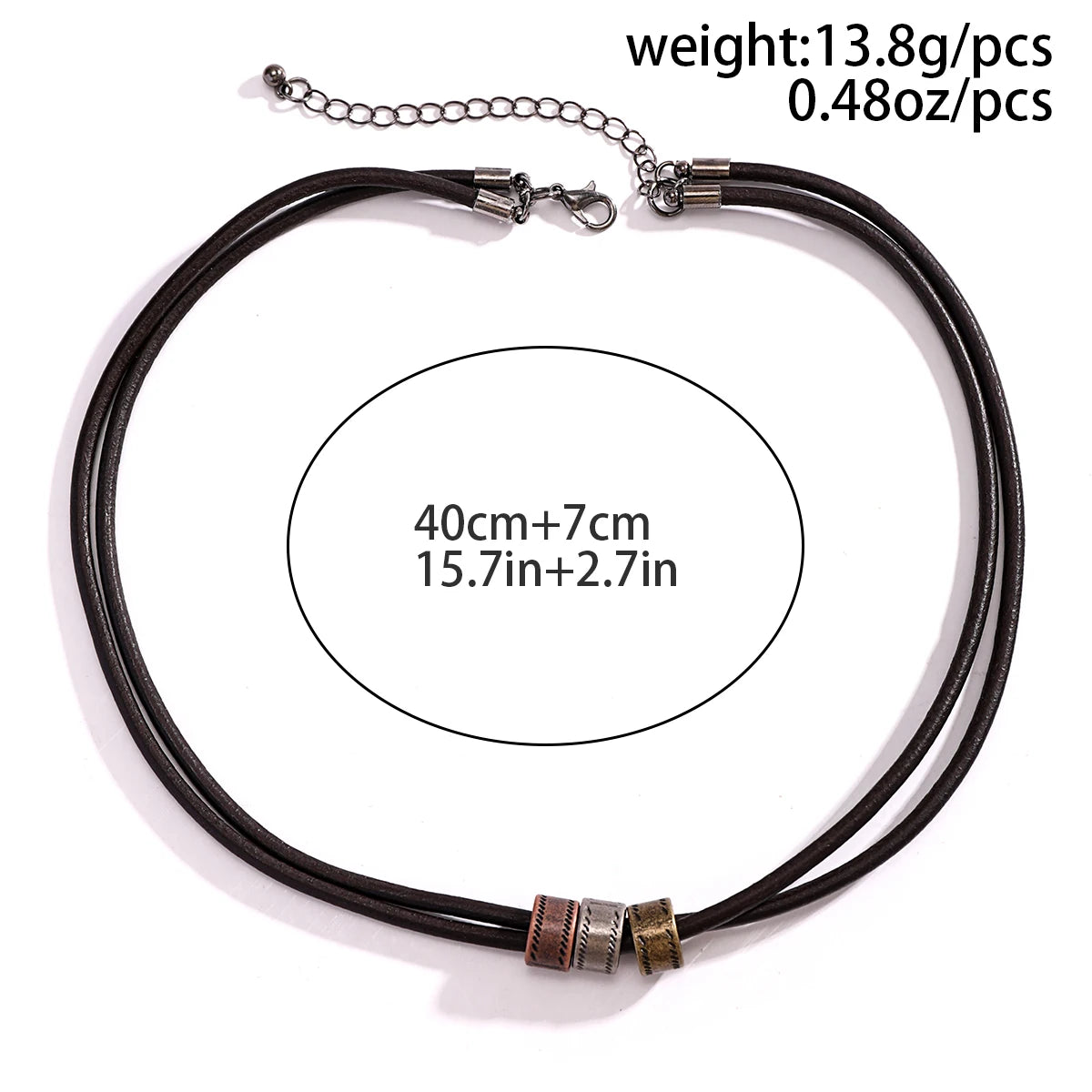 Vintage Pu Leather with Metal Beads Choker Necklace for Men Trendy Collar on the Neck Accessories 2023 Fashion Jewelry Male Gift