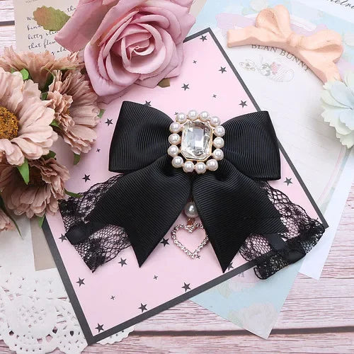 Japanese Sweet Cute Handmade Rhinestone Bow Hairpin Pearl Lace Hairclips Lolita Women Girls Side Clip Bag Pendant Handbag Charms