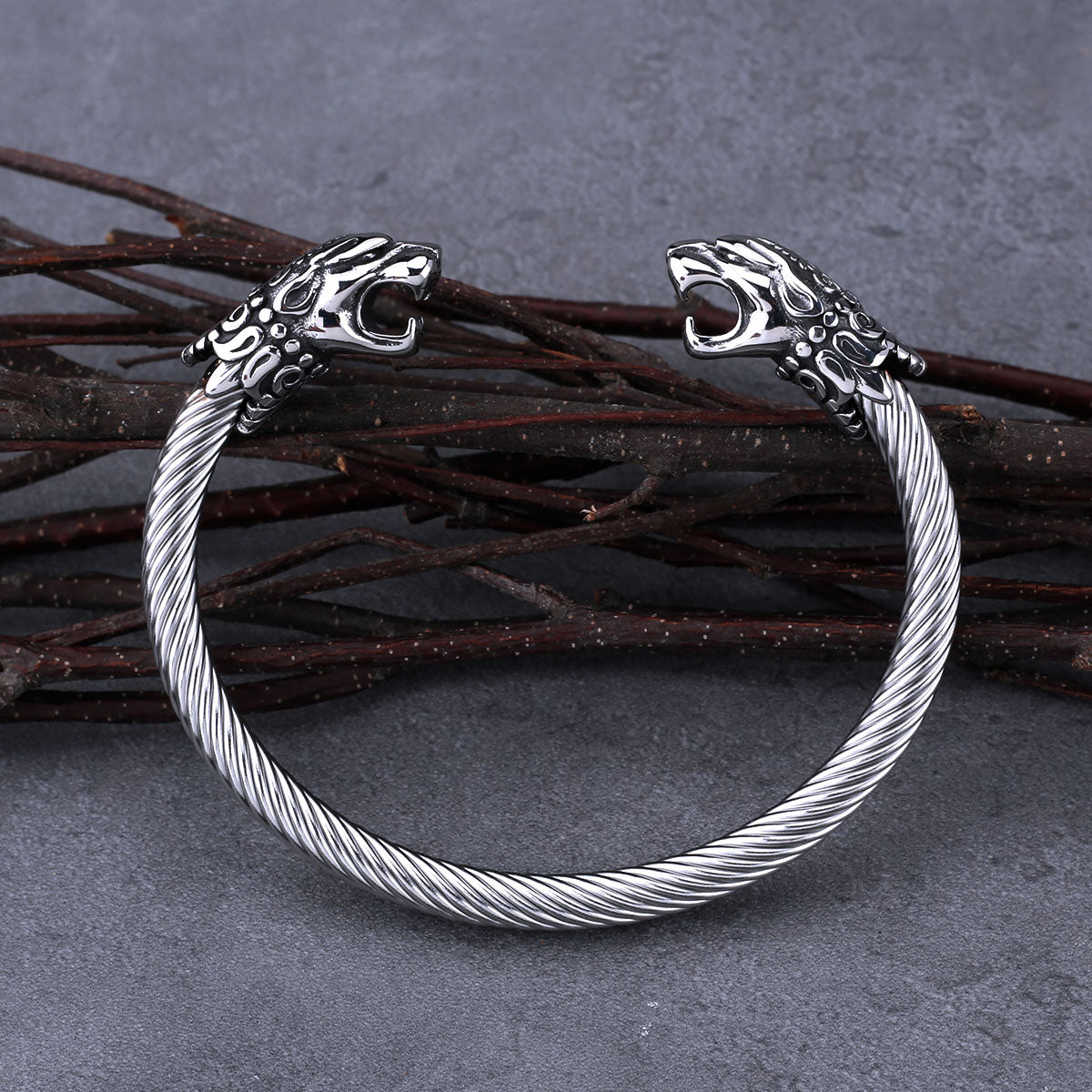 Stainless Steel Nordic Dragon Head Bracelet Men Fashion Hip Hop Biker Wristband Cuff Viking Arm Ring Punk Jewelry for Men's Gift