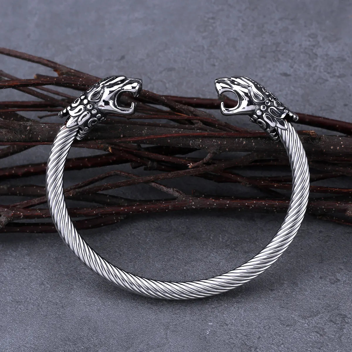 Stainless Steel Nordic Dragon Head Bracelet Men Fashion Hip Hop Biker Wristband Cuff Viking Arm Ring Punk Jewelry for Men's Gift