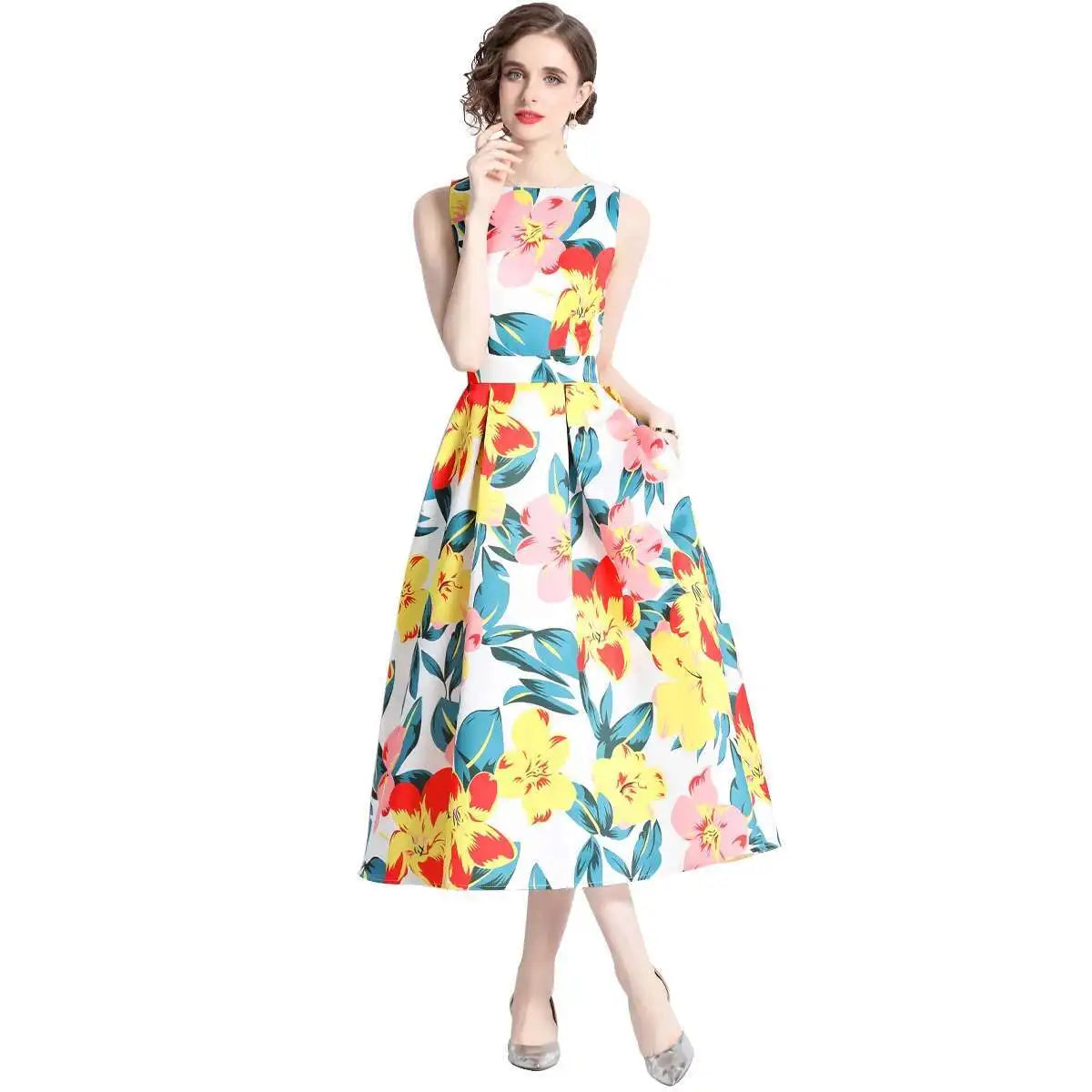 JAMERARY New Summer Hoilday Floral Midi Dress Women Printed A Line Long Vestidos