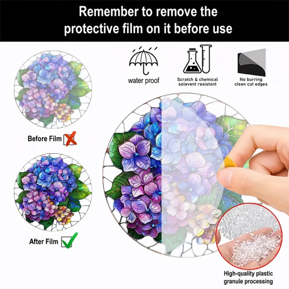 Flower Suncatcher, Stained Window Hanging, Acrylic Sign, Winter Decor, Round Sign, Wreath Sign, Wreath Center, Christmas Gift