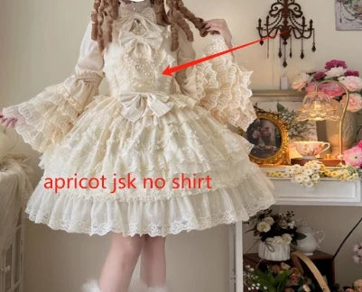 Original Lolita Dress Cape Set New Spring Autumn Sweet Girl Lace Princess Jsk Cake Dress Fairy Suspender Dress Shirt Outfit