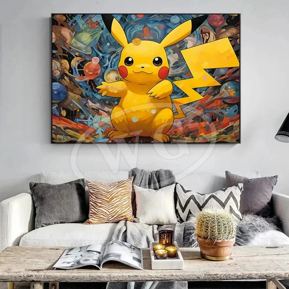 Van Gogh Museum Pocket Monster Anime Character Pikachu Canvas Painting Poster Living Room Bedroom Decoration Christmas Gift