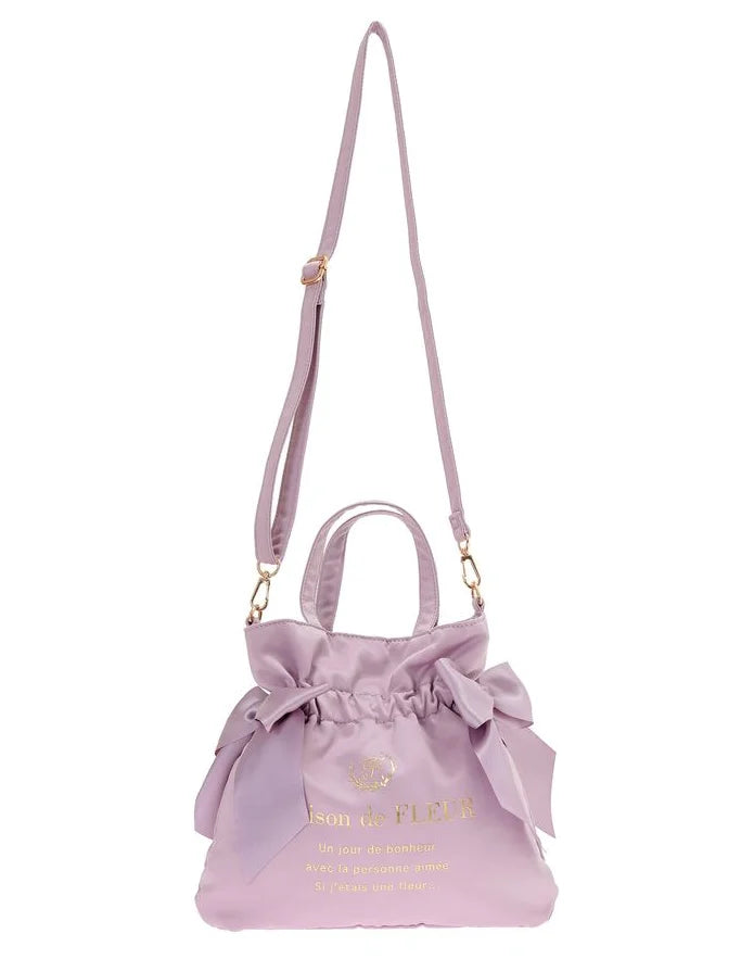 Japanese New Satin Double Bow Portable Shoulder Crossbody Women Bags with Long Shoulder Straps Sweet Letters Tote Bags