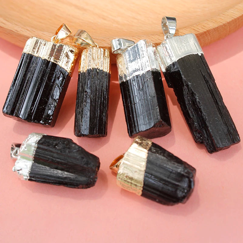Irregular Raw Black Tourmaline Pendant Rough Energy Chakra Jewelry For Woman And Man Gift Necklace Making