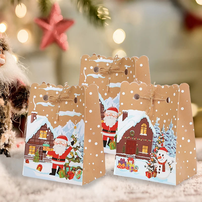5-30Pcs Christmas Gift Box with rope Cartoon Santa Claus Candy Cookies Packaging Bag Christmas Party Home Decor New Year 2026
