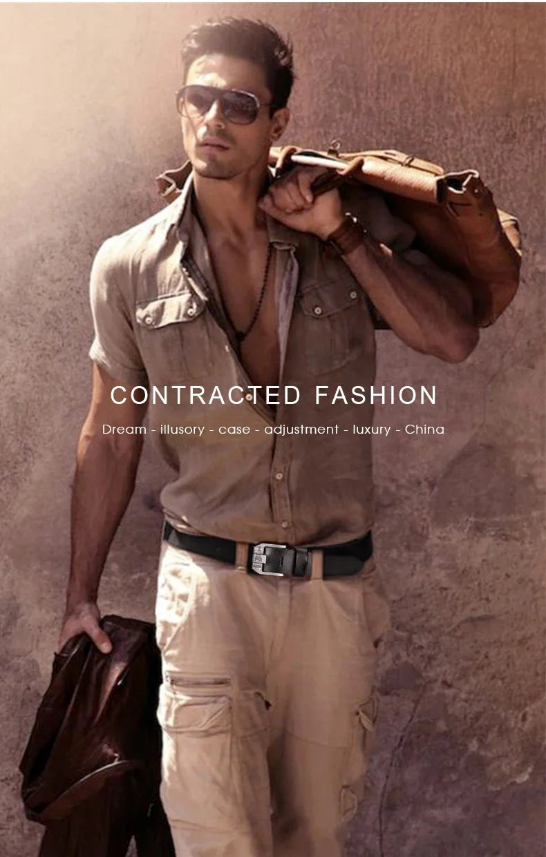 130CM Leather Cowhide Men's Belt Fashion Metal Alloy Pin Buckle Adult Luxury Brand Jeans Business Casual Waist Male Strap Brand