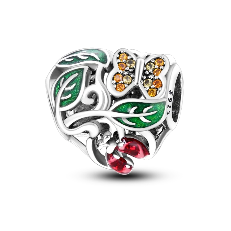 925 Sterling Silver Green Series Flower Tree Apple Pendant DIY Fine Beads Fit 4MM hole diamete Charms Bracelet Women Jewelry Diy