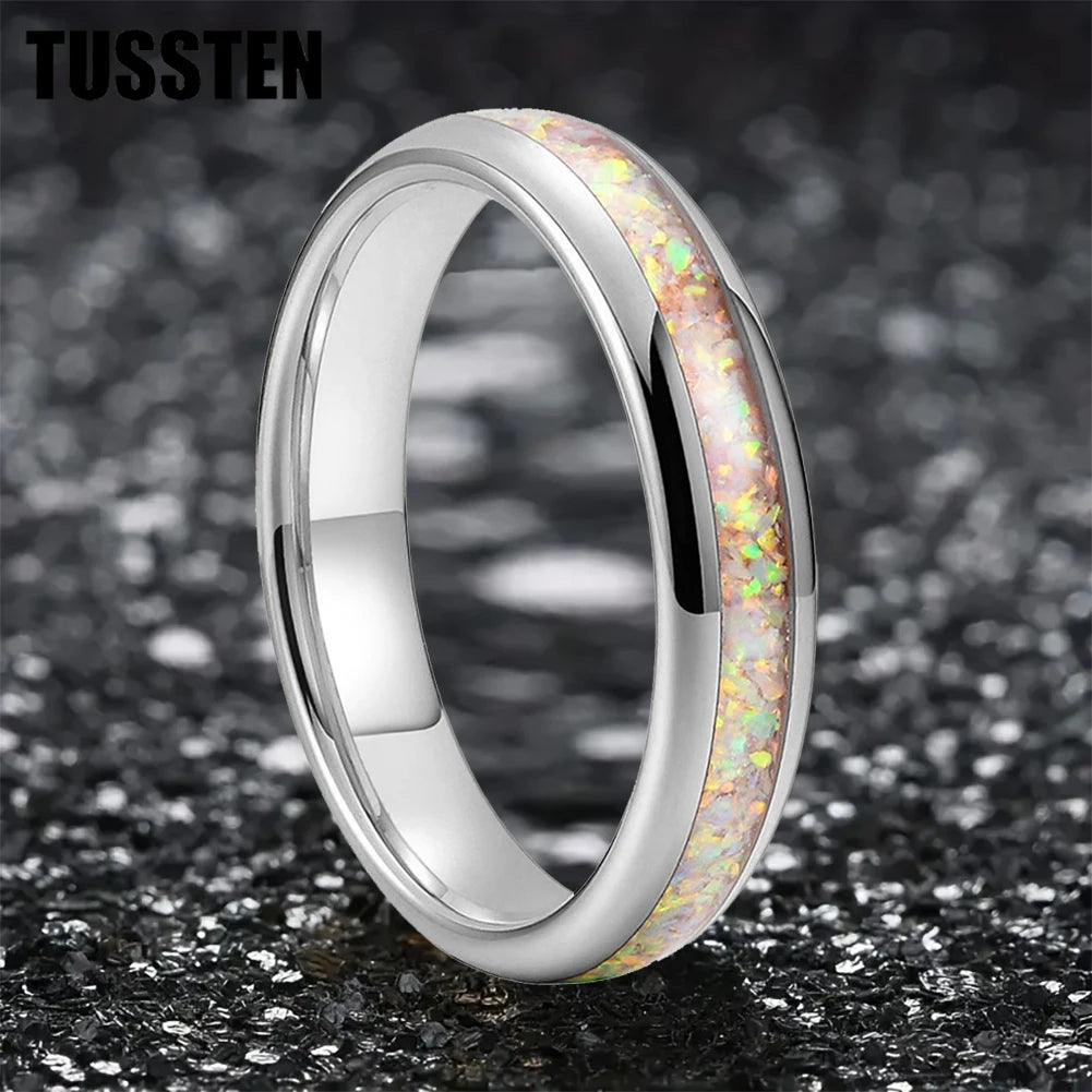 Dropshipping TUSSTEN 4MM Pink Color Opal Ring Nice Women Tungsten Engagement Wedding Band  Trendy Jewelry Comfort Fit