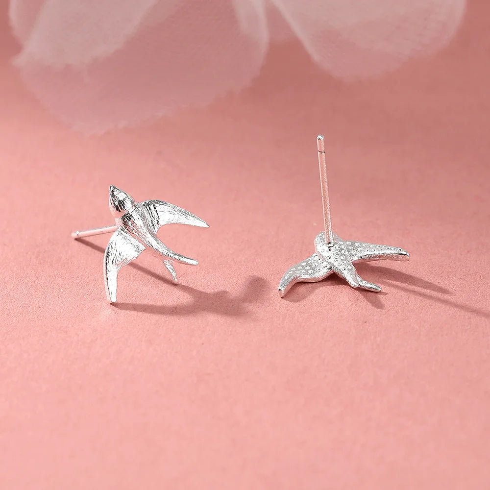 New Trendy Silver Color Stud Earrings Swallow Cute Little Bird Simple For Women Girl Gift Fashion Jewelry Dropship Wholesale