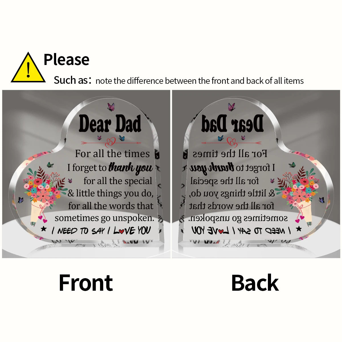 Birthday Gifts For Father Thank You Dad Gifts for Father's Day From Son Daughter Acrylic Heart Desk Plaque Sign For Table Decor