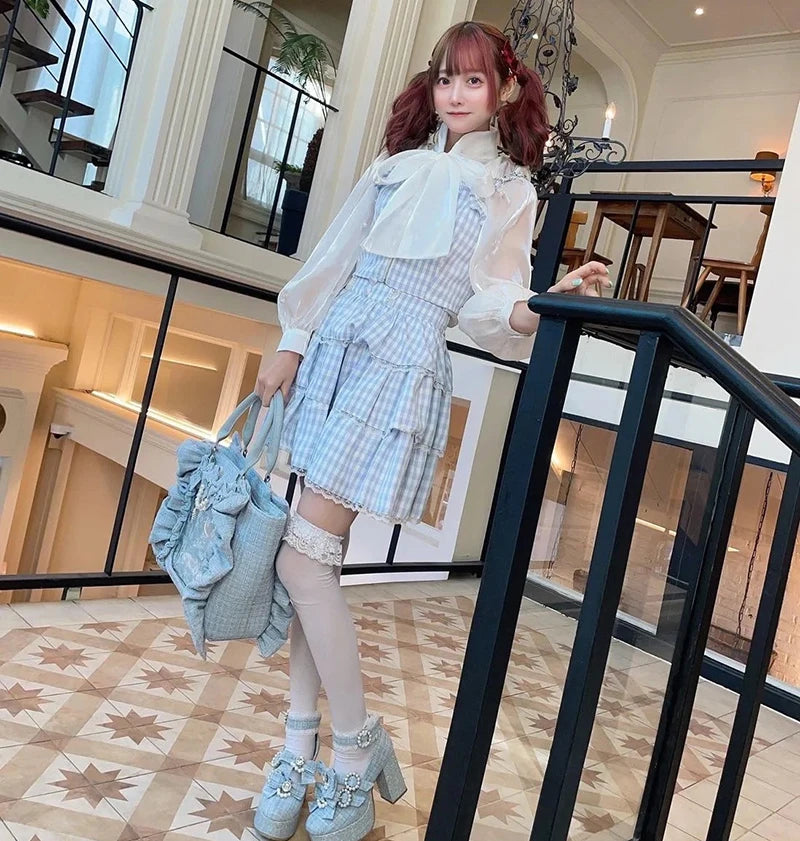 Japanese Style Mine Ita Bag Ruffled Lace Women Girls Rhienstone Pearl Bowknot Square Tote Shoulder Portable Bolso Handbags