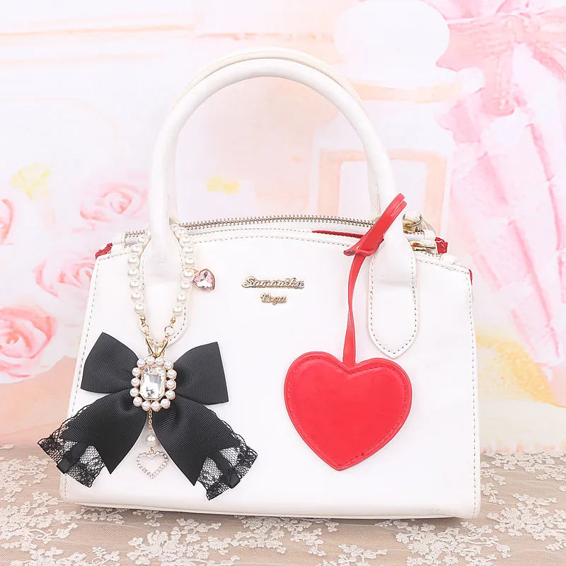 Japanese Sweet Cute Handmade Rhinestone Bow Hairpin Pearl Lace Hairclips Lolita Women Girls Side Clip Bag Pendant Handbag Charms
