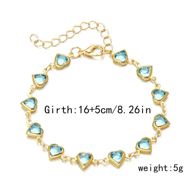Exquisite Boho Candy Color Heart Shaped Crystal Bracelet for Women Fashion Charm Zircon Butterfly Pearl Metal Chain Bracelets
