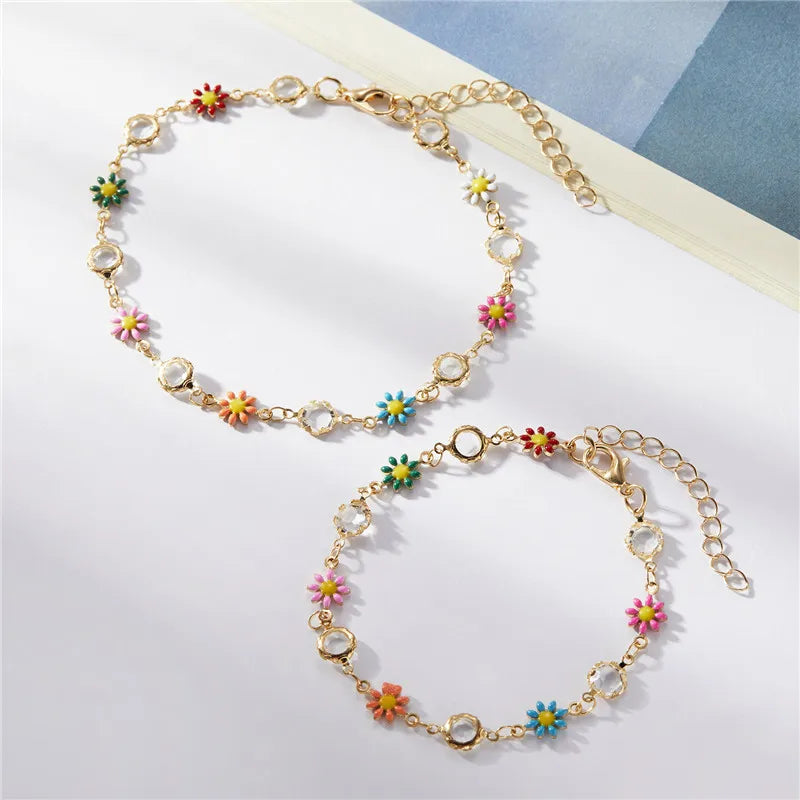 Exquisite Boho Candy Color Heart Shaped Crystal Bracelet for Women Fashion Charm Zircon Butterfly Pearl Metal Chain Bracelets