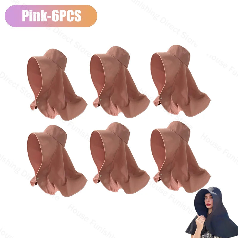 Summer Women Cap Outdoor Uv Anti Neck Protection Sun Visors Hat Fishing Hiking Big Brim Shawl Sunscreen Ponytail Cap Solid Color