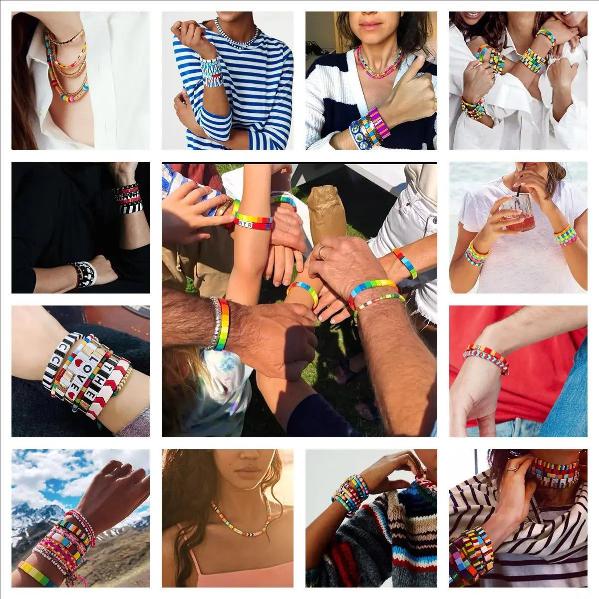 2022 New Fashion Enamel Rainbow Tile Hand Bracelet Colorful Enameled Elastic Bead Bracelet Jwelry for Women Accessories Suit