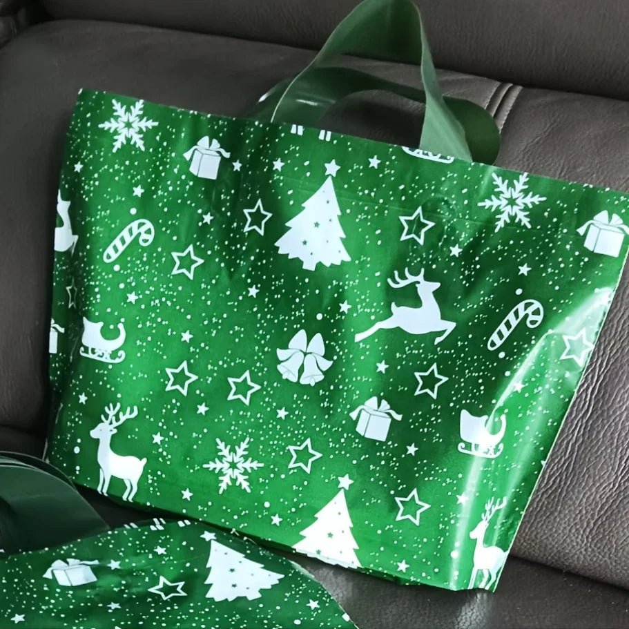 15pcs Christmas Gift Bags, Durable PP Plastic Party Favor Bags with Festive Snowflake & Reindeer Design,Reusable Tote-Style Bags