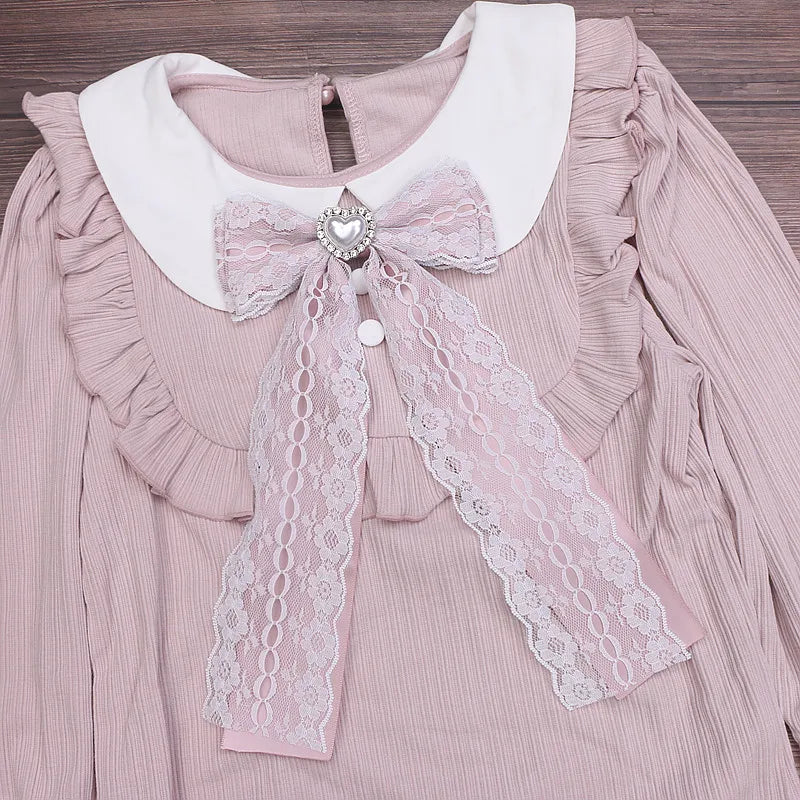 Girl Accessories Beaded Handmade Japanese Style Bow Tie Sweet Cute Mine Lace Big Bow Love Pearl Bow Tie for Women Femme