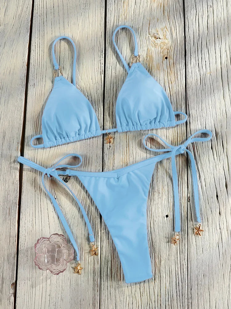 Triangle Bikini Set For Women Sexy Bathing Suit Bandeau Biquinis 2025 Swimwear Low Waist Bikinis Beachwear Bordered Swimsuit