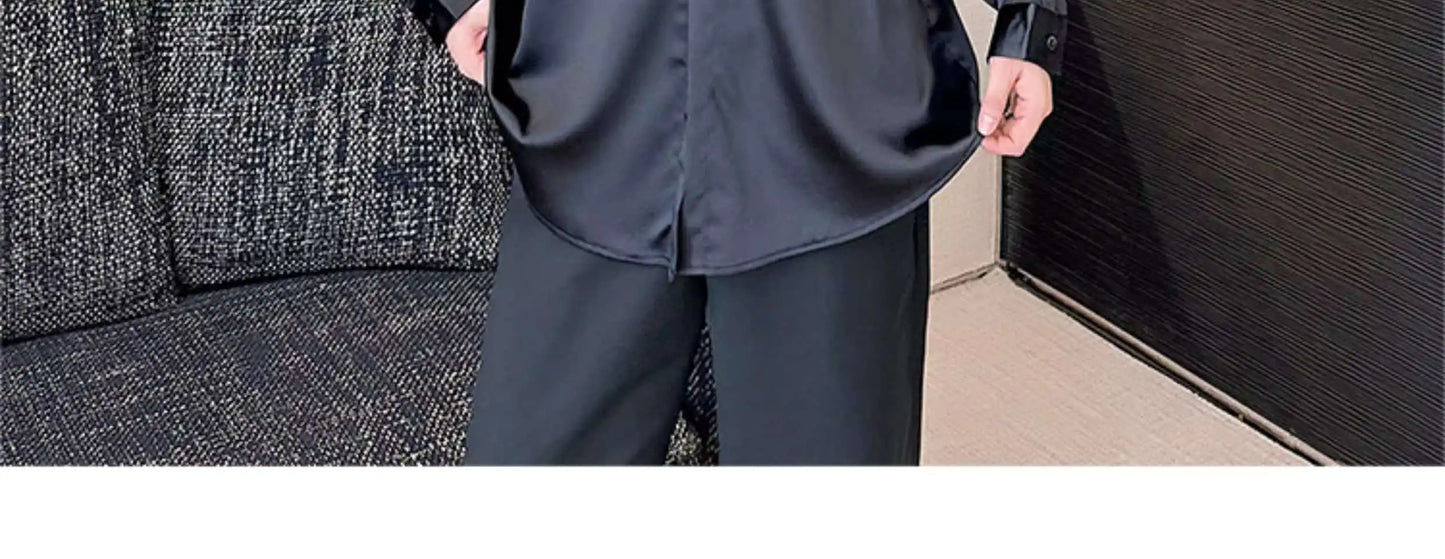 IEFB Korean Fashion Men's Shirt Bow Tie Design Loose Simple Fresh Long Sleeve Casual 2024 Spring Solid Color Male Tops 9C5081